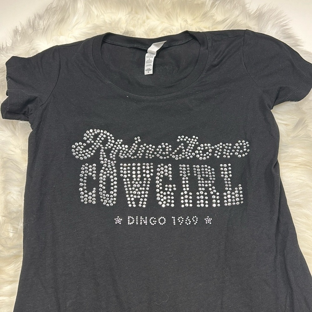 Dingo Rhinestone Cowgirl Black Short Sleeve Shirt Size Medium - Picture 2 of 4